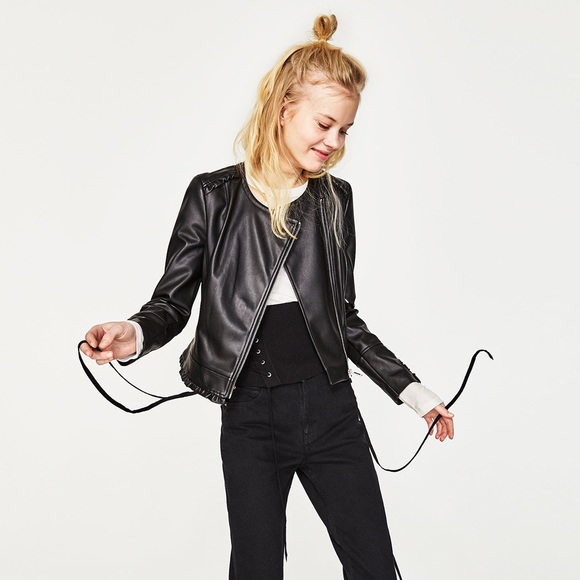 Zara Faux Leather Jacket with Frill Details - Picture 4 of 8